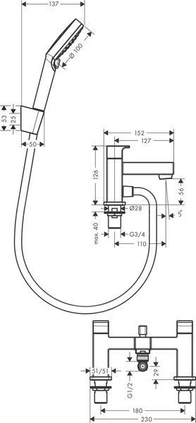 Смеситель для ванны Hansgrohe Vernis Shape 71462000 на край ванны (хром) 491616 фото