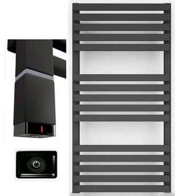 Полотенцесушитель электрический Terma Quadrus Slim 870x450 (WLQUS087045/9005/ONE) чёрный матовый левый 305392 фото