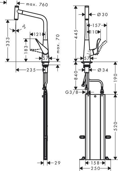 Змішувач для кухні Hansgrohe Metris Select M71 320 73803000 з лійкою1jet (хром) 304867 фото