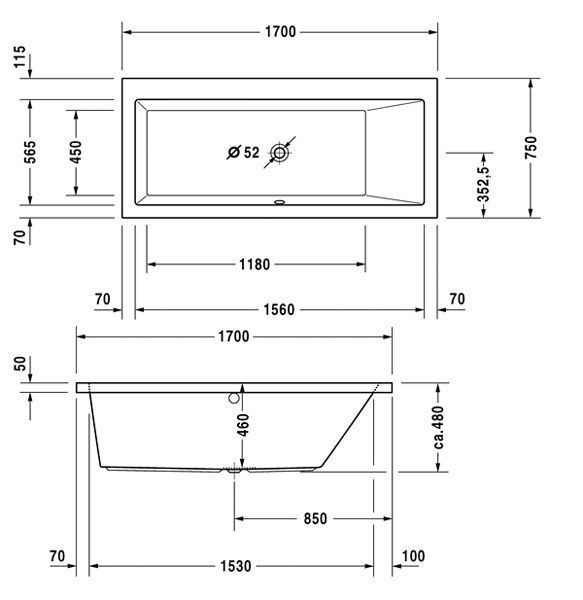 Ванна акрилова Duravit Vero 170x75 (700134000000000) права 120654 фото