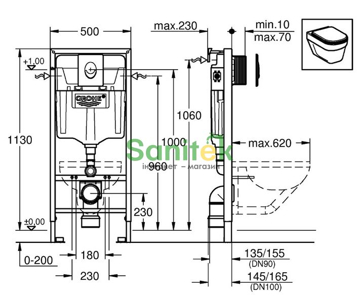 Инсталляция для унитаза Grohe Rapid SL 38722001 4в1 (клавиша белая) 132443 фото