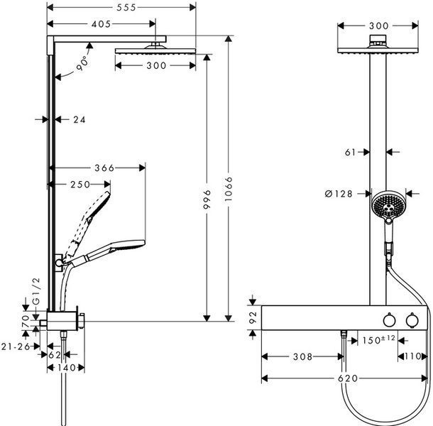 Душова система Hansgrohe Raindance E Showerpipe 300 1jet 27363000 ShowerTablet 600 з термостатом (хром) 160200 фото
