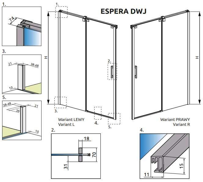 Боковая стенка Radaway Espera DWJ 550 L (380212-01L) хромированный крепеж/стекло прозрачное 265768 фото