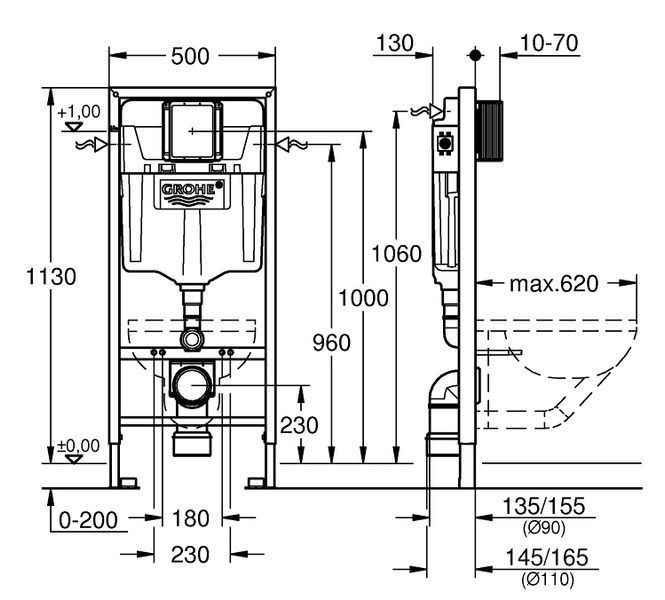 Інсталяція для унітазу Grohe Rapid SL 39581000 3в1 (клавіша хром) 308094 фото