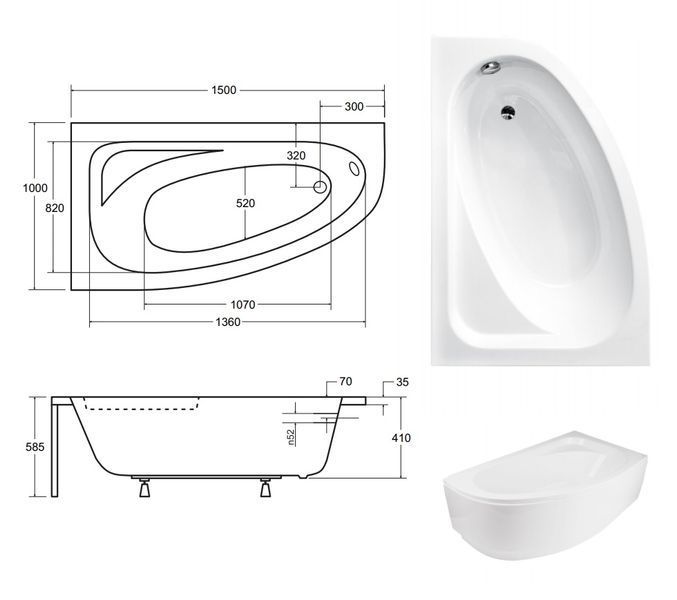 Ванна акрилова Besco Cornea 150x100 (WAC-150-NL) без ніжок, ліва 371332 фото