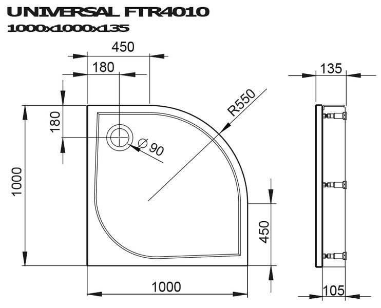 Душовий піддон Devit Universal 100x100 (FTR4010) з сифоном ніжками та панеллю 311834 фото