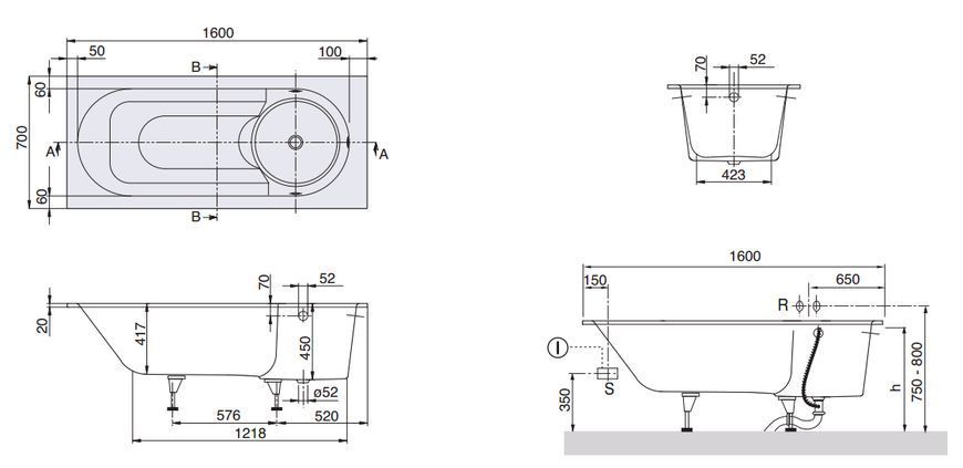 Ванна кварилова Villeroy&Boch Libra 160x70 (UBQ167LIB2V-01) 83254 фото
