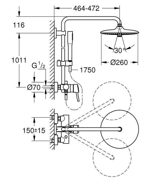 Душевая система Grohe Euphoria Concetto 260 23061002 (хром) 236159 фото
