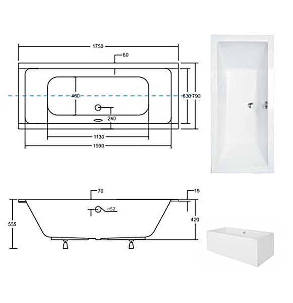 Ванна акриловая Besco Quadro Slim 175x80 (WAQ-175-SL) без ножек 428377 фото