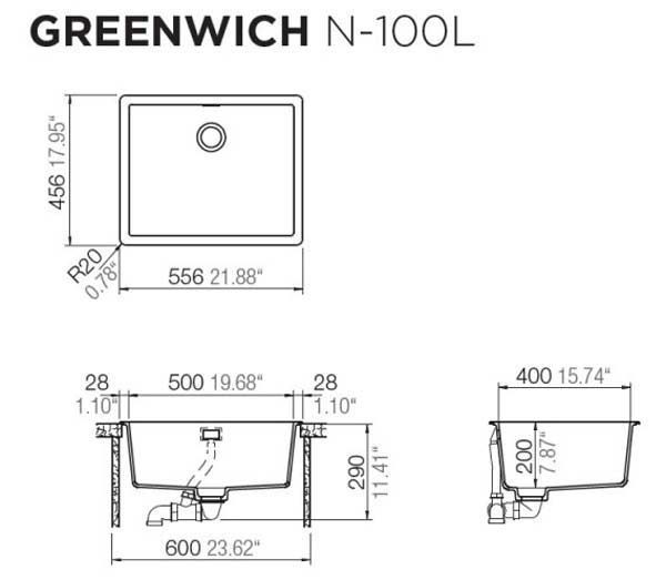 Гранитная мойка Schock Greenwich N-100 L Cristadur Silverstone 91 (60166091) 270740 фото