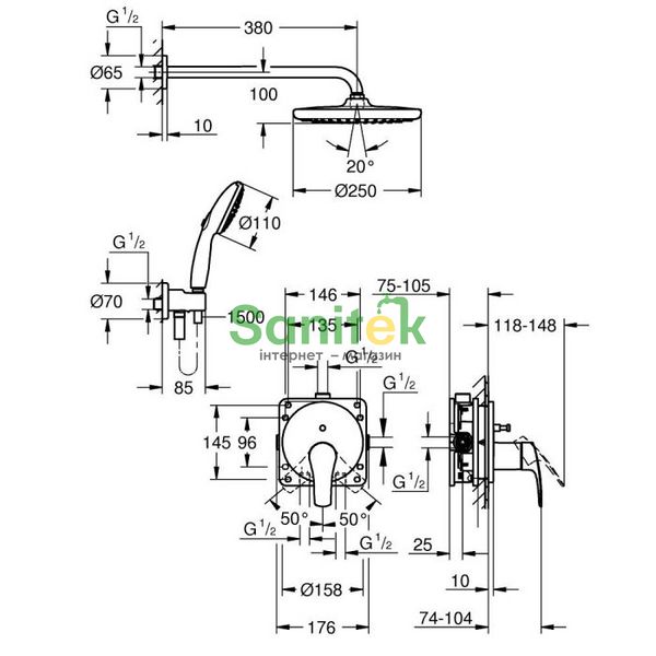 Душева система Grohe Eurosmart 25288000 (хром) 868147 фото