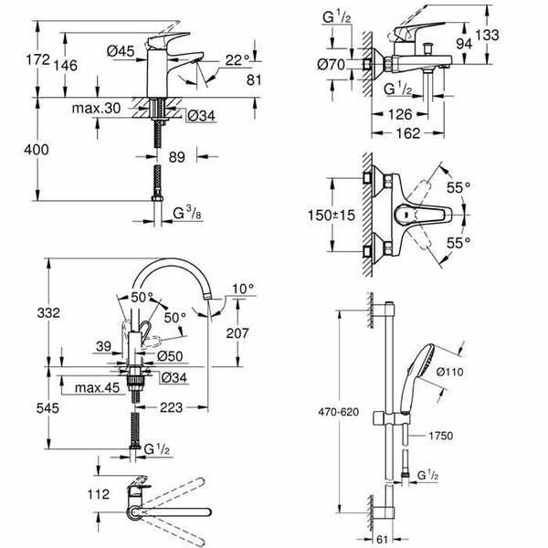 Набір змішувачів для ванної кімнати Grohe Bau Flow UA121640K1 + змішувач кухонний 873020 фото