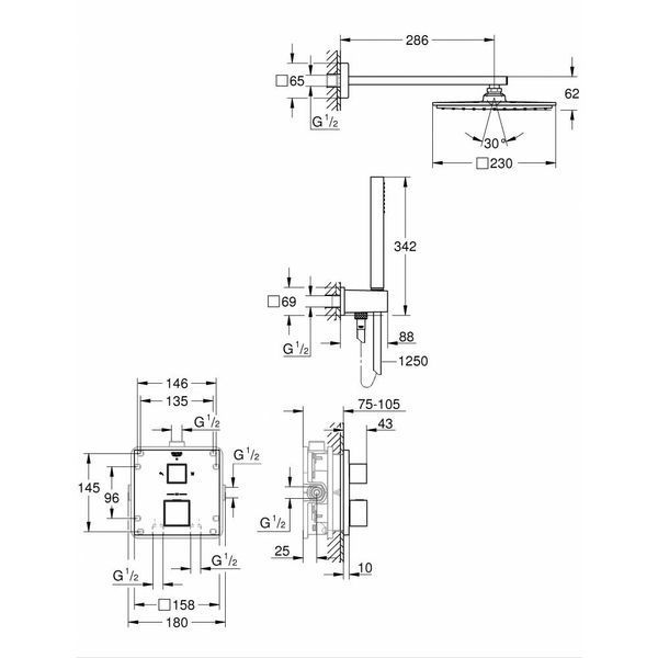 Душевая система Grohe Grohtherm Cube 230 34741000 с термостатом (хром) 277214 фото