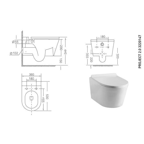 Унітаз підвісний Primera Project Clean pro 3220147 з сидінням soft close 541518 фото