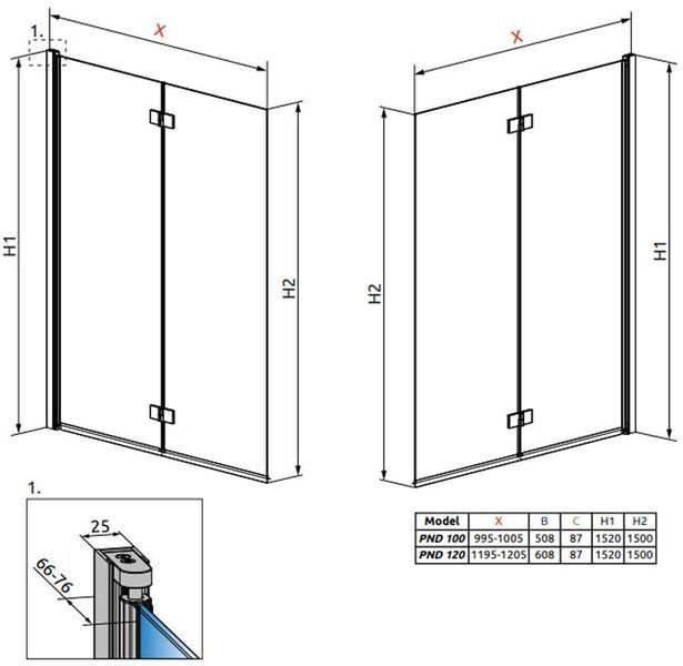 Шторка для ванны Radaway Essenza New PND 100/R (207210-01R) профиль хром/стекло прозрачное 209374 фото