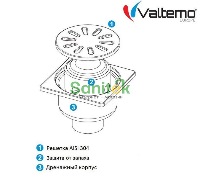 Душовий трап Valtemo Premium VFD-717915 з решіткою 150x150 мм (з вертикальним відведенням 50 мм) 239694 фото