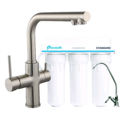 Смеситель для кухни Imprese Daicy 55009S-F с подключением питьевой воды и с системой очистки воды Ecosoft Standart 3х ступенчатая (сатин) 162763 фото
