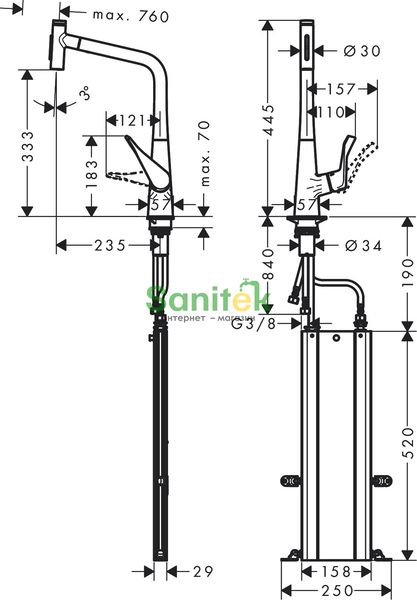 Змішувач для кухні Hansgrohe Metris Select M71 320 73816000 з душем (хром) 304781 фото