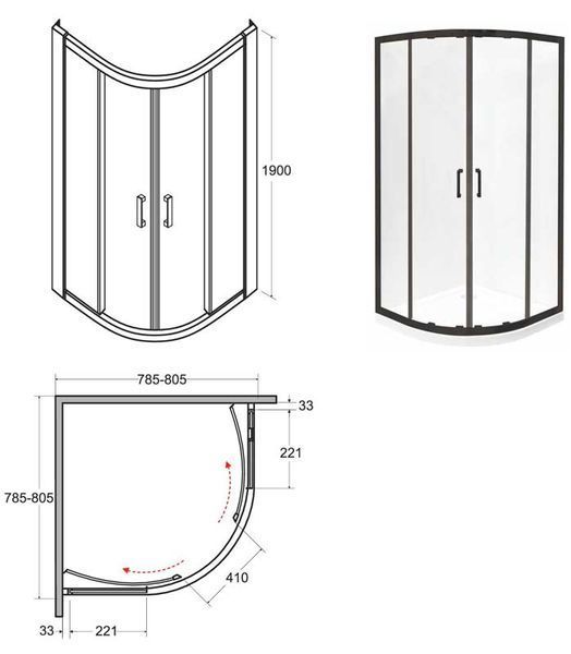 Душевая кабина Besco Modern 80x80 (MPB-80-190-C) профиль чёрный матовый/стекло прозрачное 673603 фото