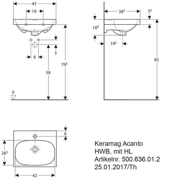 Тумба з умивальником Geberit Acanto 45 см (500.608.JK.2/500.636.01.2) лава матовий/лава скло 515444 фото