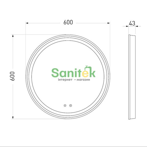 Дзеркало для ванної кімнати Volle 60 (16-21-600) з підсвічуванням сенсорне включення та підігрівом 435801 фото