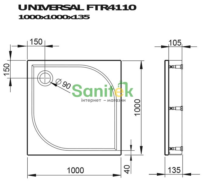 Душевой поддон Devit Universal 100x100 (FTR4110) с сифоном ножками и панелью 312102 фото