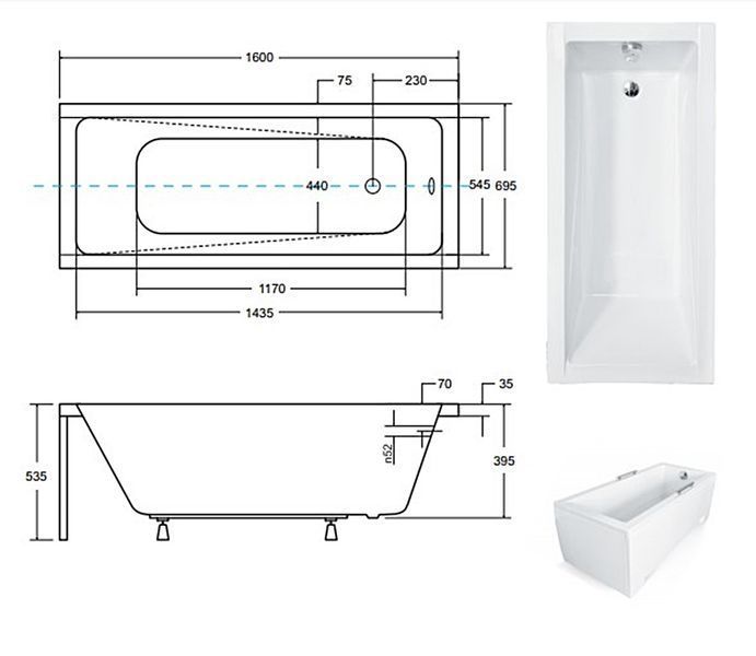Ванна акрилова Besco Modern 160x70 (WAM-160-MO) без ніжок 371475 фото