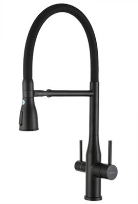 Смеситель для кухни Gappo G4399-76 с душем и подключением питьевой воды (чёрный матовый) 927267 фото