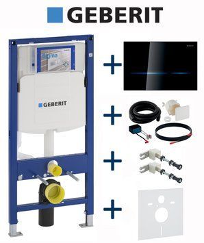 Инсталляция для унитаза Geberit Duofix Sigma 111.300.00.5 5в1 (клавиша Sigma 80 бесконтактная электронная 230 В стекло чёрное) 693232 фото