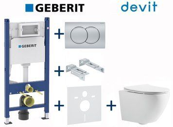 Комплект інсталяції Geberit Duofix 458.126.00.1+115.107.46.1 з унітазом Devit Universal 3020162 Clean Pro з сидінням soft-close quick-fix 726705 фото