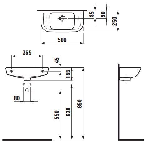 Умивальник Laufen Pro 50x25 см (H8169570001051) лівий 162105 фото