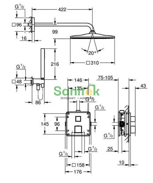 Душова система Grohe Grohtherm Cube 34868000 з термостатом (хром) 868149 фото