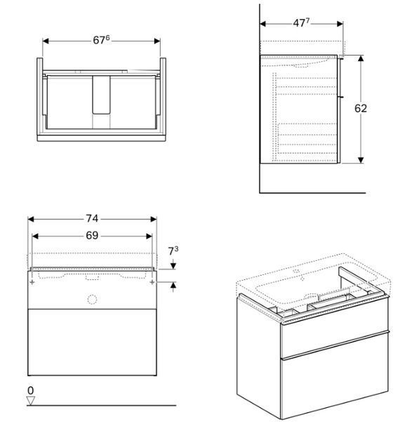 Тумба с умывальником Geberit Icon 75 см (840375000/124075000) белый 523573 фото