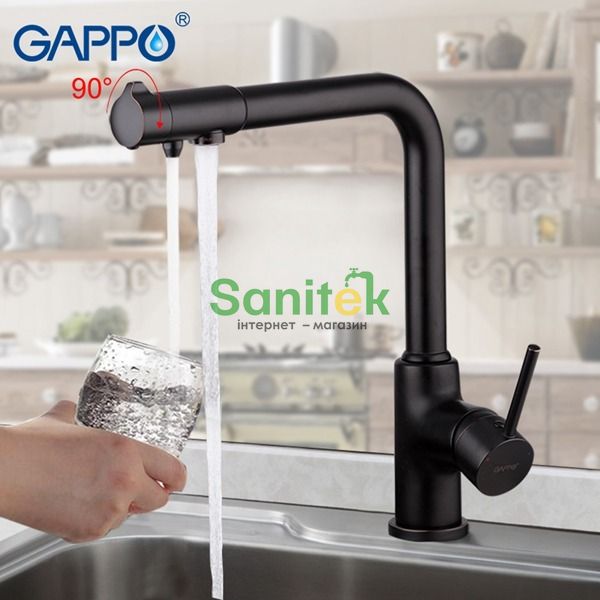 Смеситель для кухни Gappo G4390-10 с подключением питьевой воды (чёрный матовый) 927237 фото