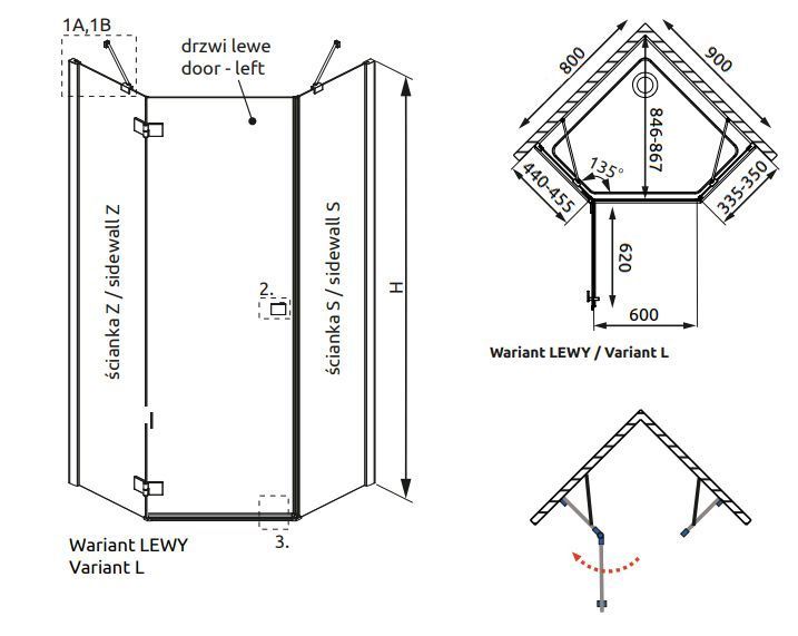 Боковая стенка Radaway Essenza New Black PTJ 90x80 (385053-54-01) чёрный профиль/стекло прозрачное 279354 фото