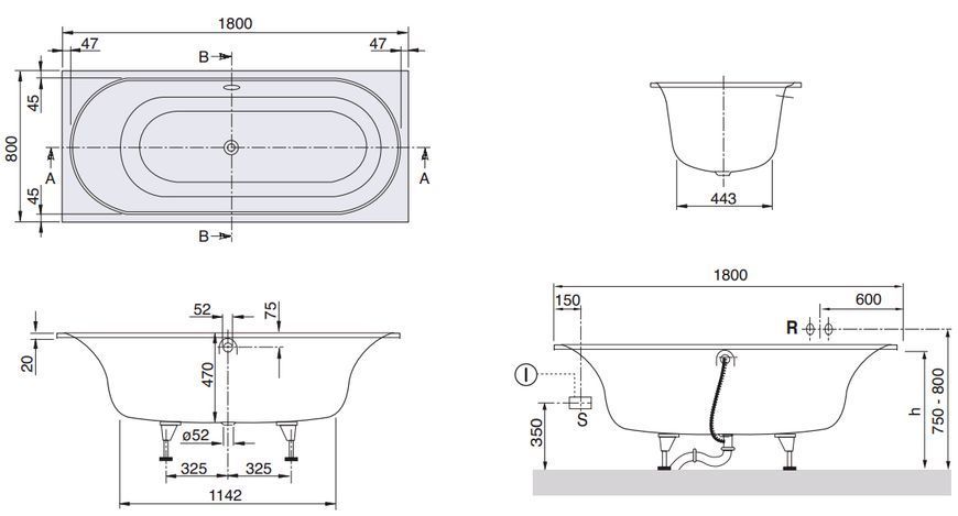 Ванна квариловая Villeroy&Boch Cetus 180x80 (UBQ180CEU2V-01) 120453 фото