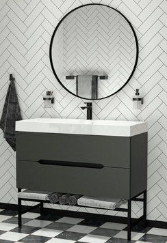 Тумба с умывальником Fancy Marble (Буль-Буль) Stella 90 Stiven (графит матовый) с каркасом 1007523 фото
