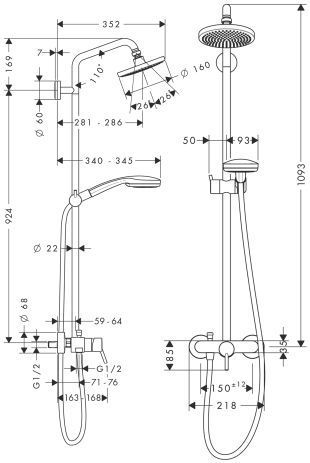 Душевая система Hansgrohe Croma 100 1jet Showerpipe 27154000 (хром) 66661 фото