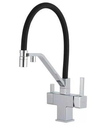 Смеситель для кухни Gappo G4395-60 с душем и подключением питьевой воды (хром/чёрный) 927238 фото