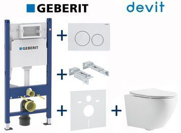 Комплект інсталяції Geberit Duofix 458.126.00.1+115.127.11.1 з унітазом Devit Universal 3020162 Clean Pro з сидінням soft-close quick-fix 730136 фото