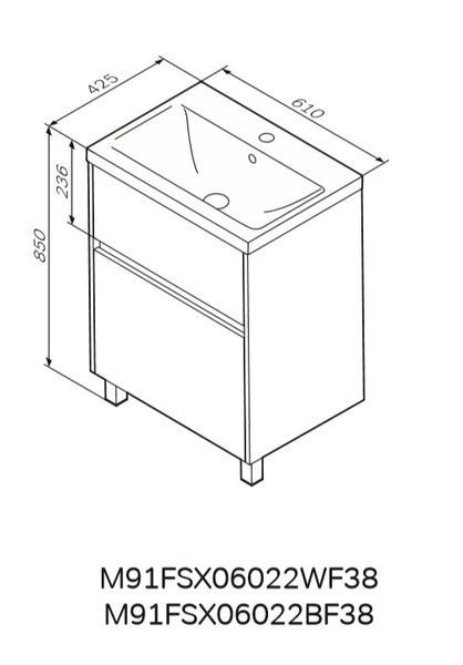 Тумба з умивальником Am.Pm Gem S 60 см (M91-FSX0602-WC0602BF38) білий/базальт 534822 фото