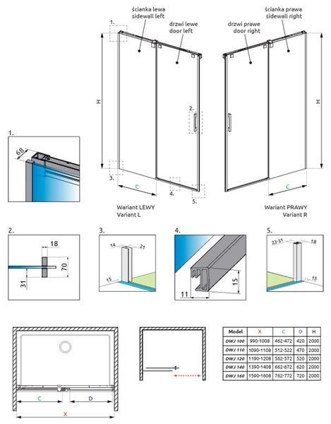 Боковая стенка Radaway Espera Pro DWJ 660 L (10091140-01-01L) профиль хром/стекло прозрачное левая 372171 фото