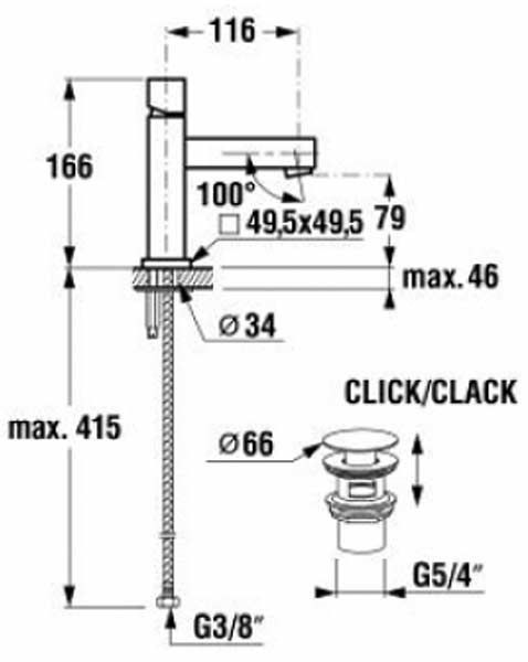 Змішувач для умивальника Jika Cubito H3114210040011 Click-Clack (хром) 132463 фото
