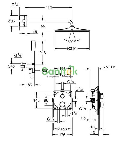 Душевая система Grohe Grohtherm 34869000 с термостатом (хром) 872715 фото