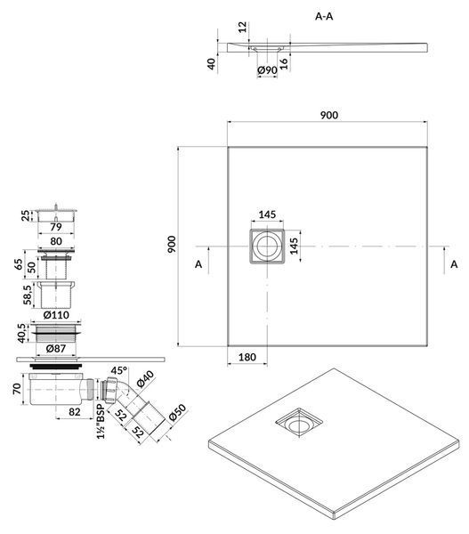 Душевой поддон Cersanit Tako Slim 90x90x4 (Сет B451) квадратный белый матовый + сифон 545175 фото