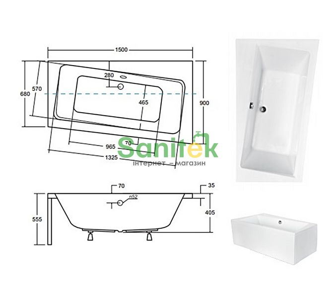 Ванна акрилова Besco Infinity 150x90 (WAI-150-NP) без ніжок, права 371385 фото