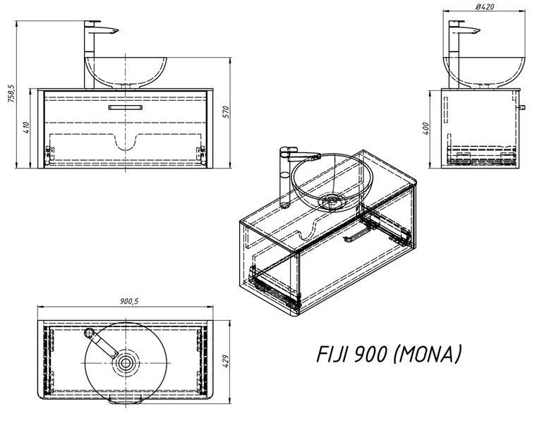 Тумба з умивальником Fancy Marble (Буль-Буль) Fiji 90 Kris (біла) 1007320 фото