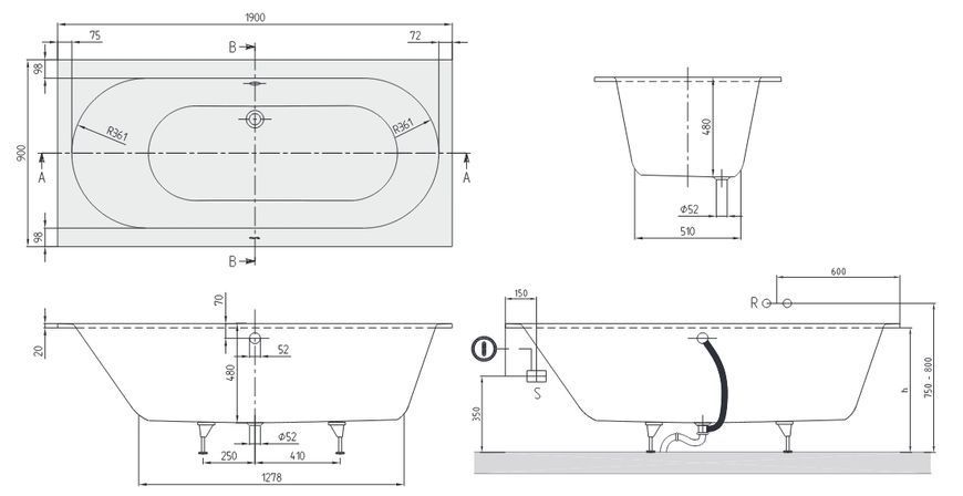 Ванна квариловая Villeroy&Boch Oberon 190x90 (UBQ199OBE2V-01) 83277 фото