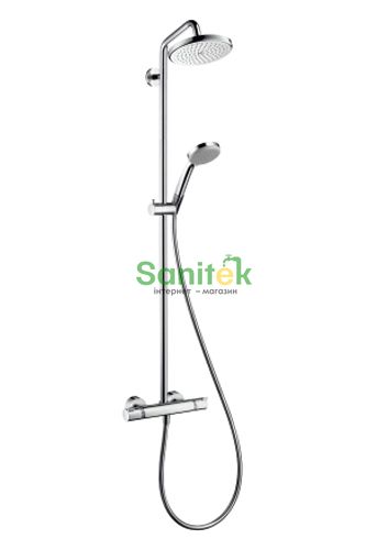 Душова система Hansgrohe Croma 220 Showerpipe EcoSmart 27188000 з термостатом (хром) 92362 фото