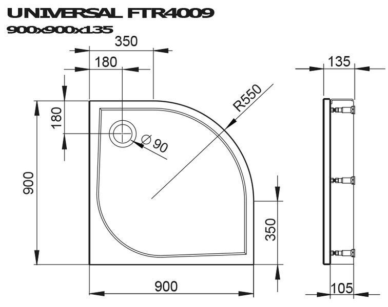 Душовий піддон Devit Universal 90x90 (FTR4009) з сифоном ніжками та панеллю 311795 фото